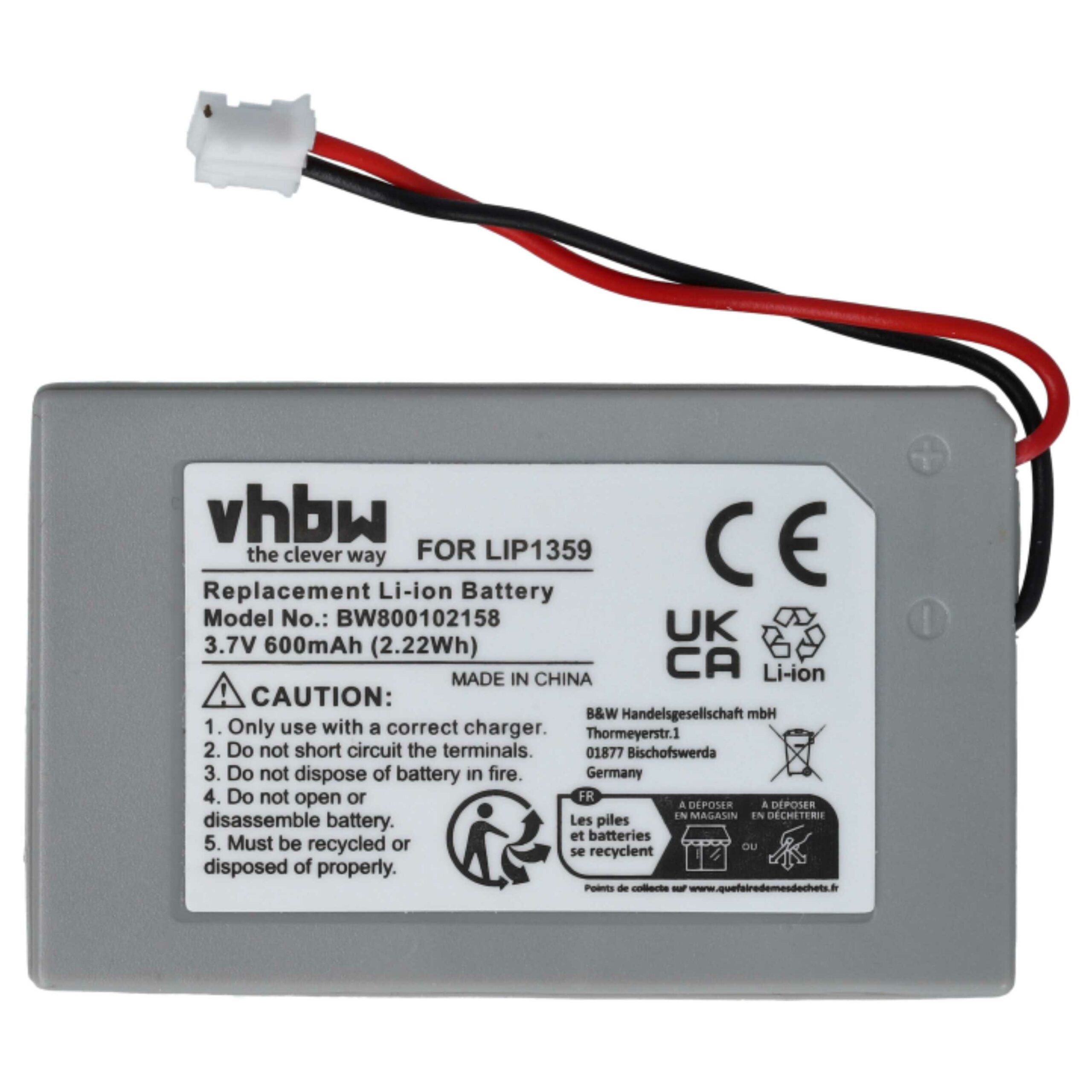 Bateria vhbw para Comando PlayStation - 600 mAh 3.7V Li-Ion (substitui Sony LIP1359, LIP1859, LIP1472) - Pack 2x - Image 3