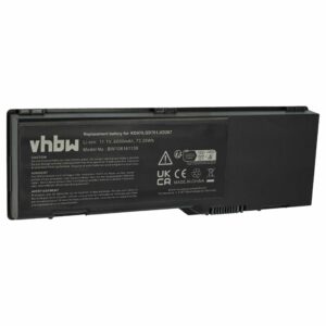 Bateria vhbw para Dell Notebook 6600 mAh 11.1 V Li-Ion - Compatível com 0D5550, 0D5453, 0D5549, 0C5454, 0CR174, 0C5449