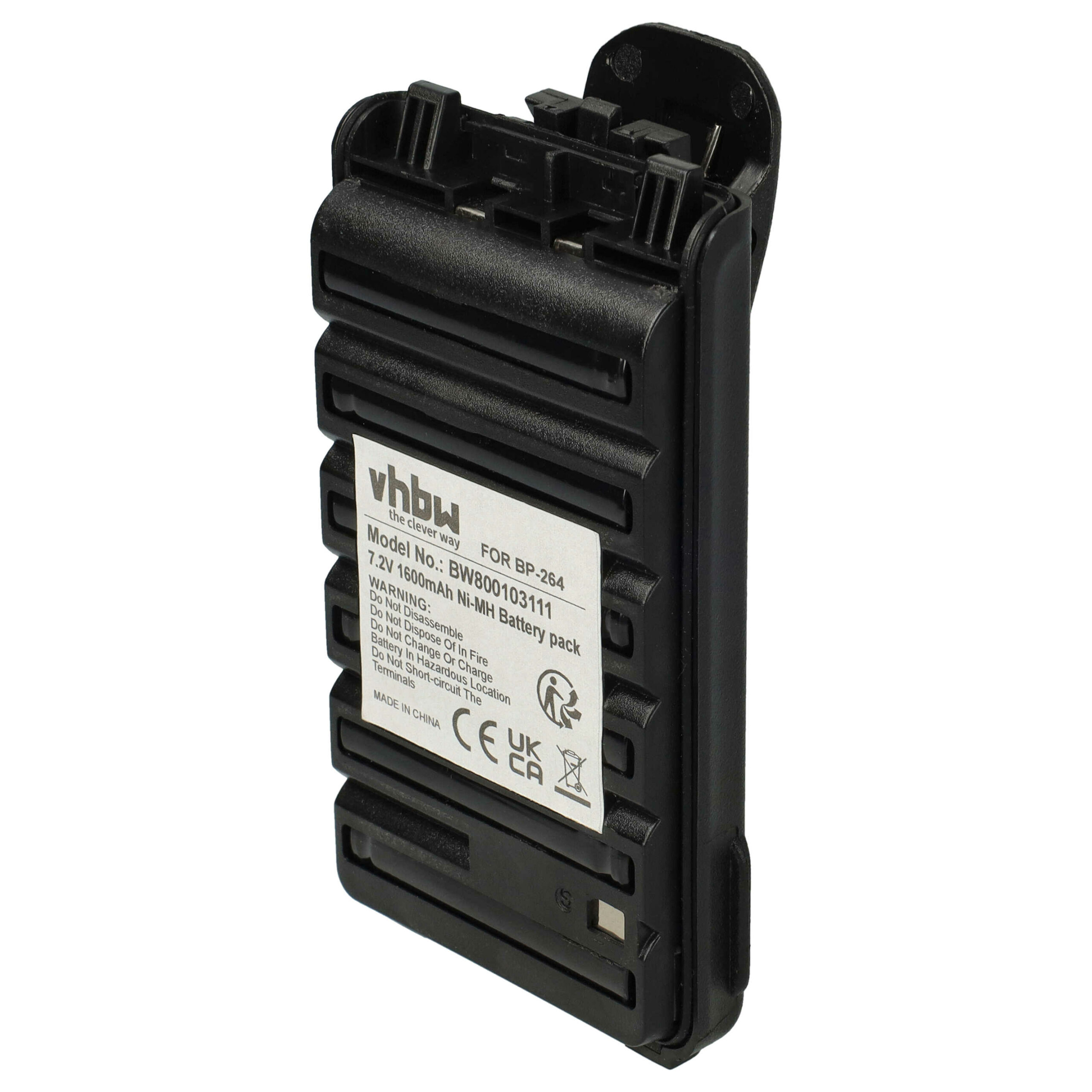 Bateria vhbw para Rádios Icom BP-264 - 1600 mAh 7.2V NiMH com Clip de Cinto