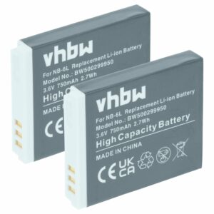 2x Bateria compatível Canon NB-6L - 750mAh, 3.6V, Li-Ion