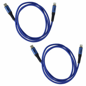 2x Cabo Lightning USB-C Thunderbolt 3 para Apple MacBook e iOS - Preto/Azul, 100cm