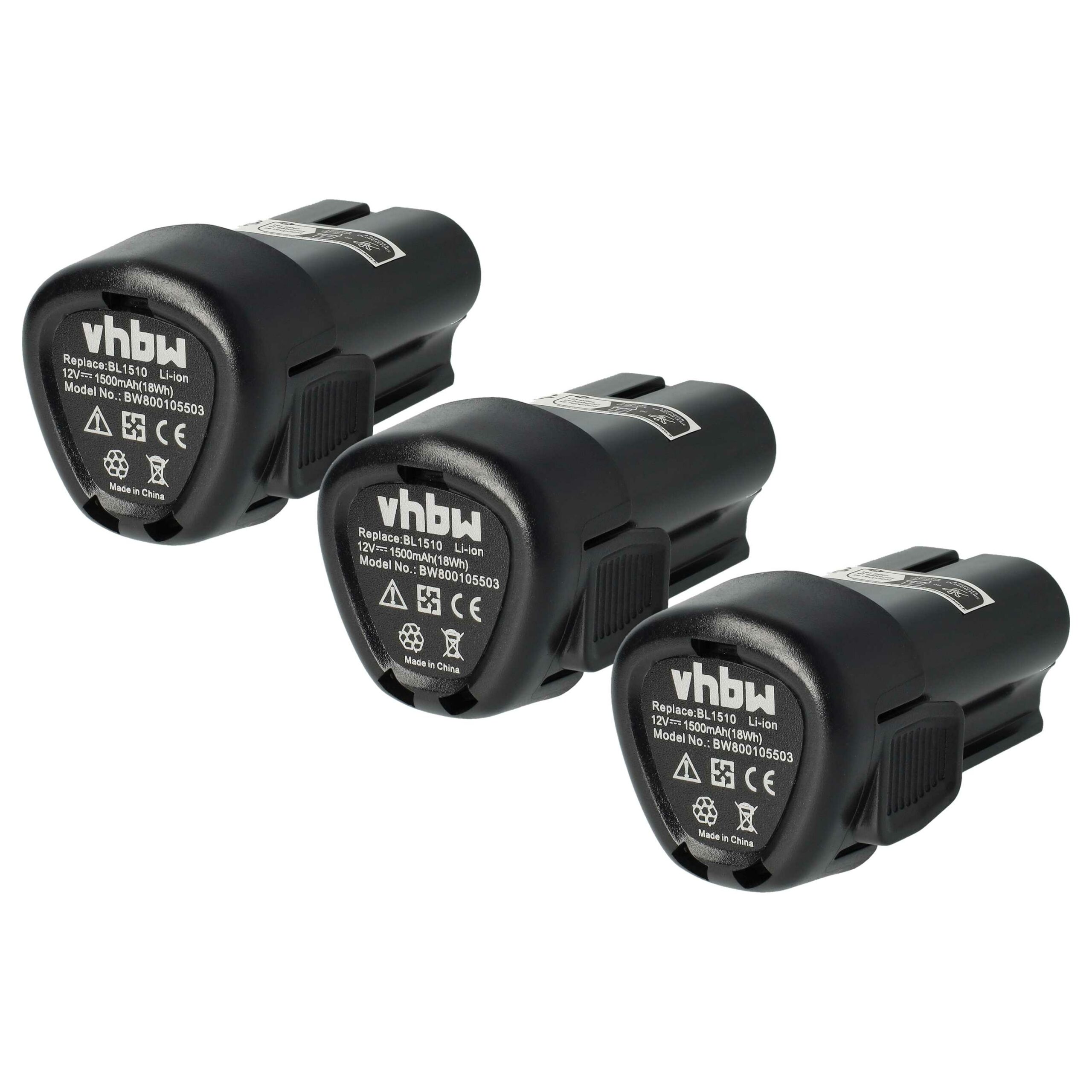 3x Bateria vhbw para Black & Decker BL1110, BL1310, BL1510, LB12 - 1500 mAh, 12 V, Li-Ion