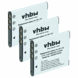 Pack 3x Bateria vhbw NP-120 para Casio - 550mAh, 3.6V, Li-Ion