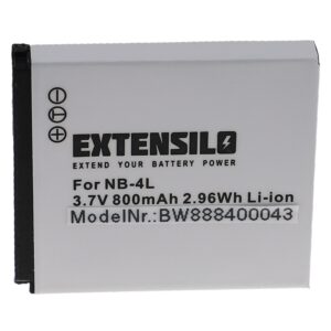 Bateria EXTENSILO para Canon NB-4L - 800mAh, 3.7V, Li-Ion