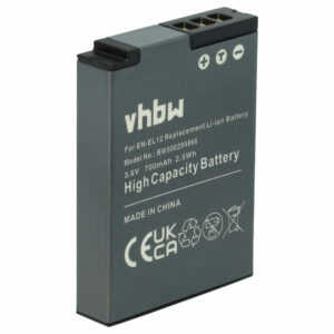 Bateria de substituição para Nikon EN-EL12 - 700mAh, 3.6V, Li-Ion vhbw