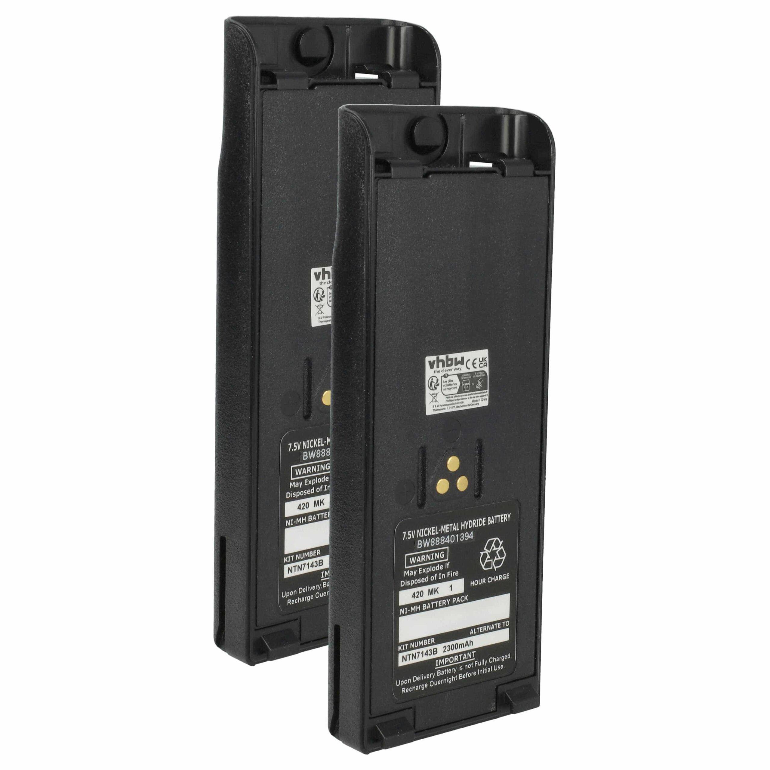 2 Baterias de Substituição para Motorola NTN7143, NTN7143CR, NTN7143B, NTN7143A - 2300 mAh 7.5 V NiMH + Clip de Cintura