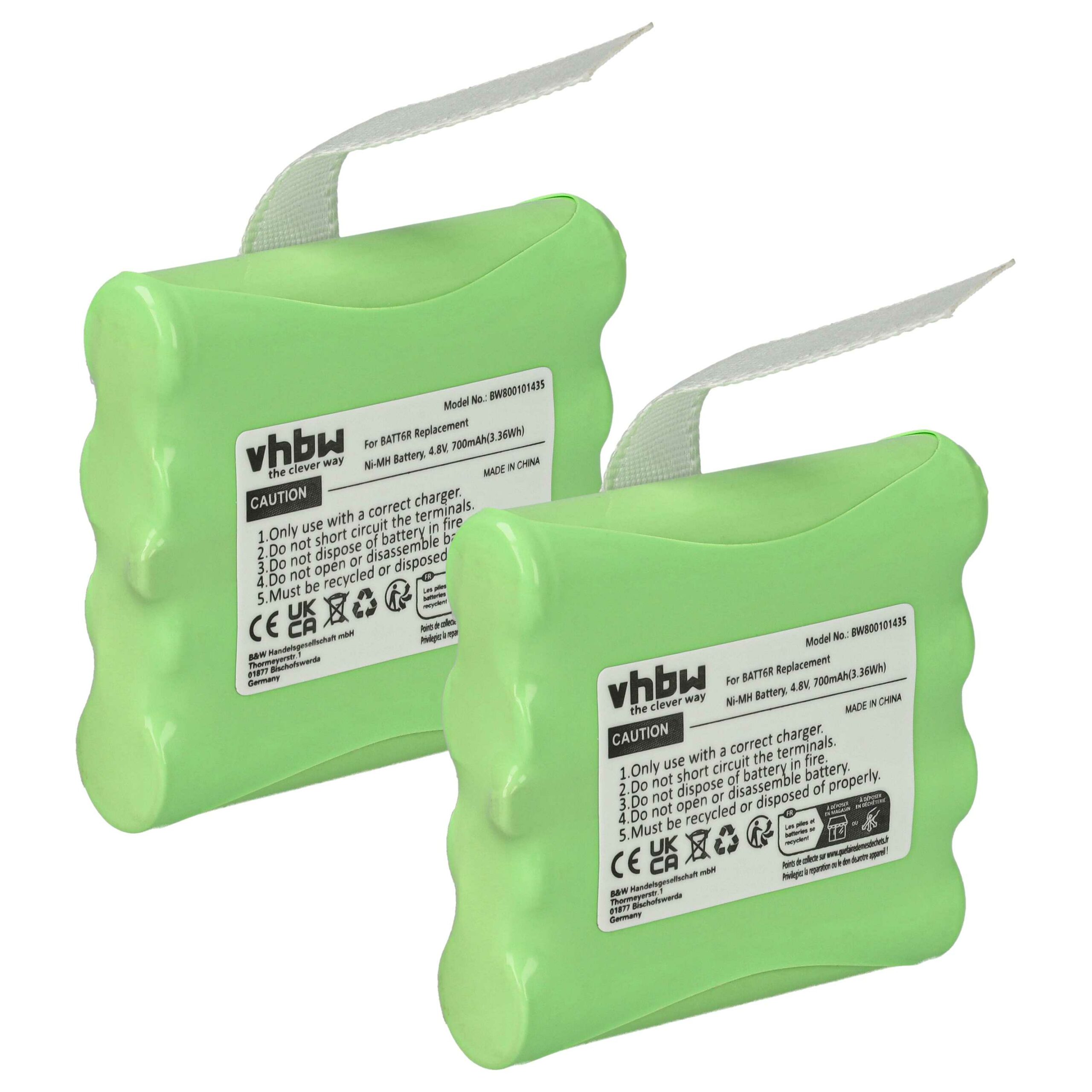 Bateria 2x vhbw para Midland BATT6R, BATT-6R - 700 mAh 4.8 V NiMH