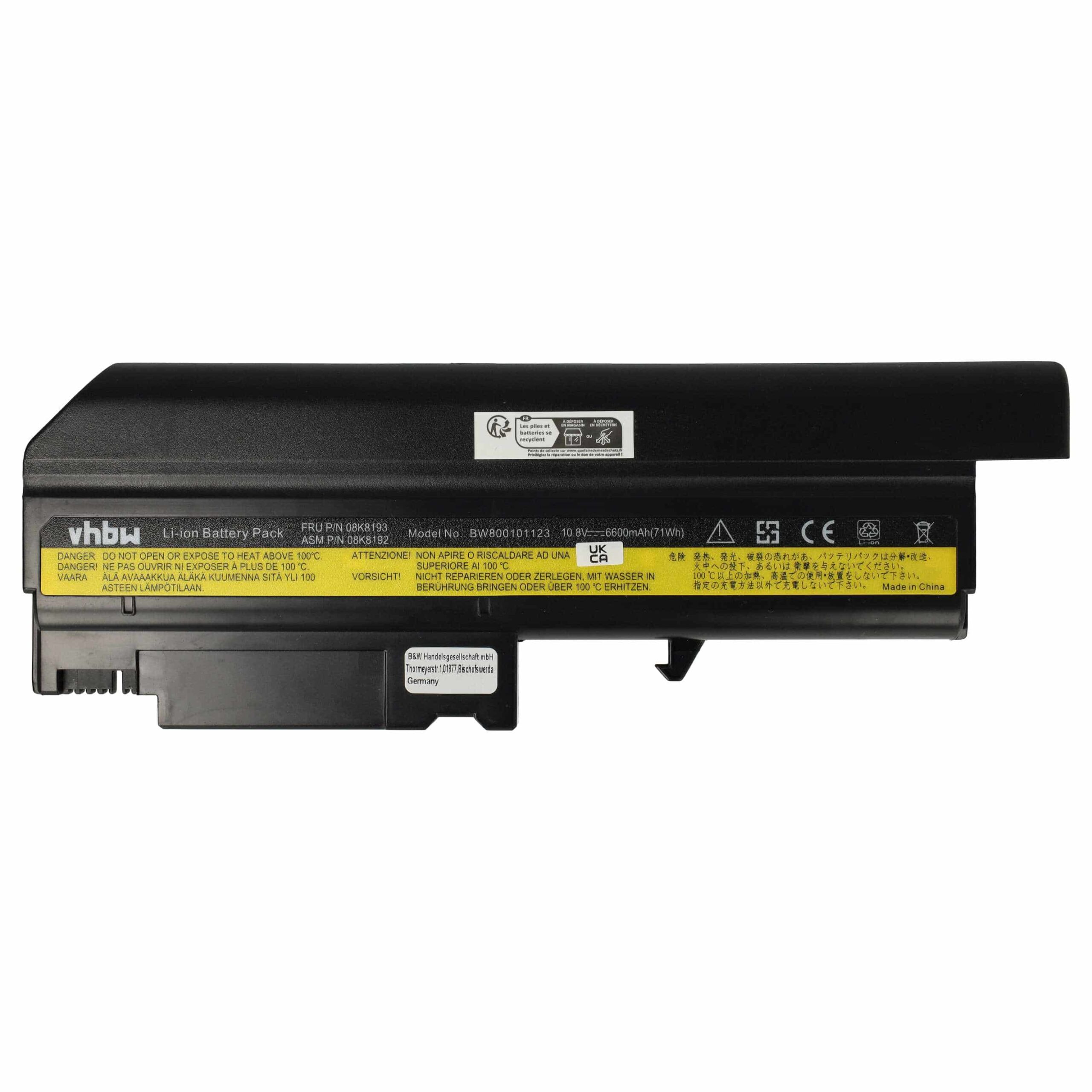 Bateria vhbw para Portátil IBM - 6600 mAh 10.8 V Li-Ion (Substitui 08K8196, 08K8195, 08K8194, 08K8198, 08K8197) - Image 3