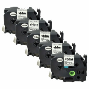 5x Fita de Etiquetas compatível com Brother TZ-251, TZE-251 - 24 mm Preto sobre Branco