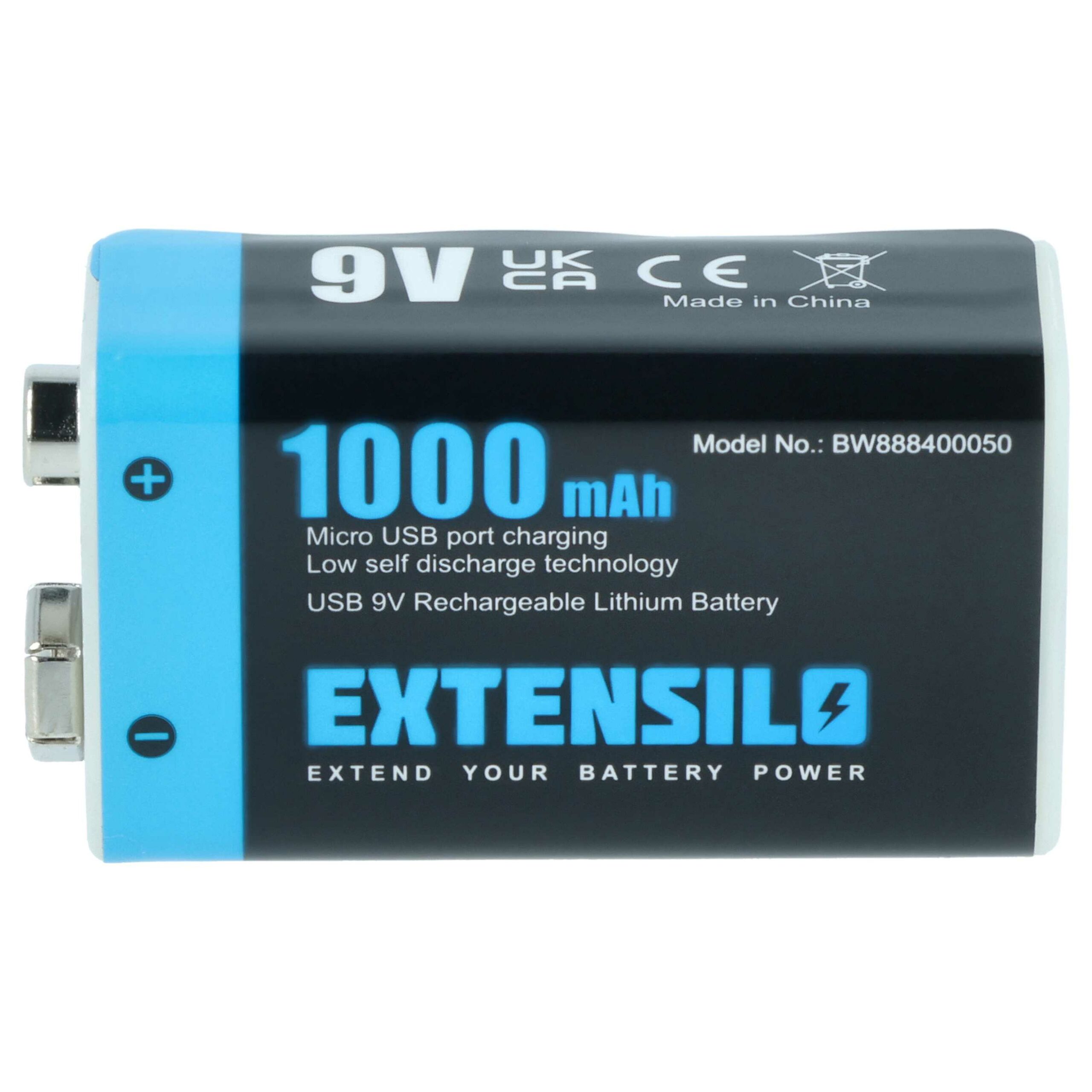 Bateria 9V EXTENSILO 10x com Porta Micro USB - Compatível Daitem BATV13 - 1 Ah Li-Ion - Image 3