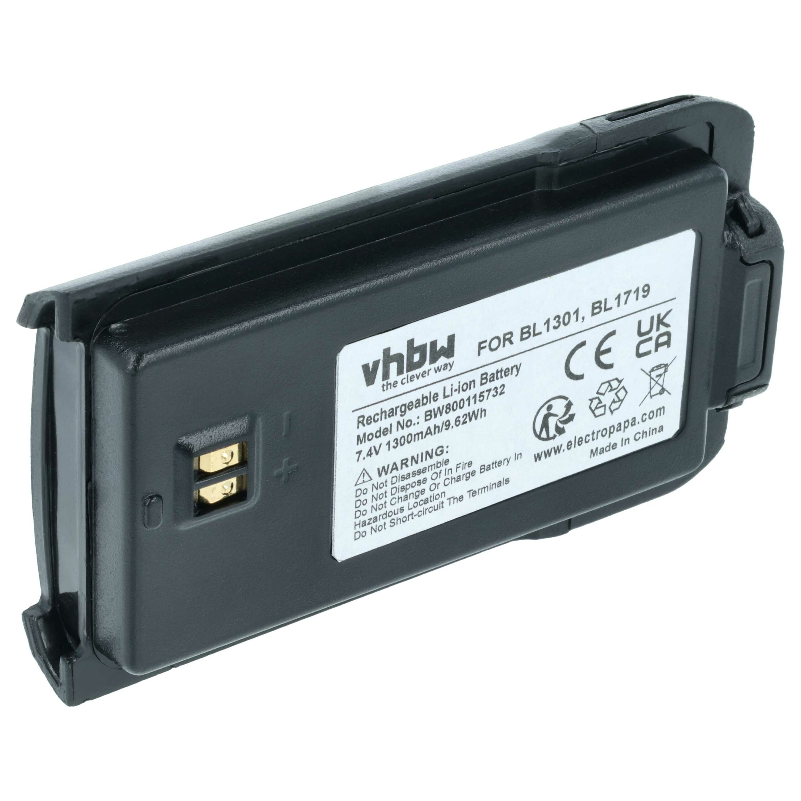 Bateria para Rádio Hyt/Hytera BL2407, BL1301, BL1719 - 1300 mAh 7.4 V Li-Ion vhbw