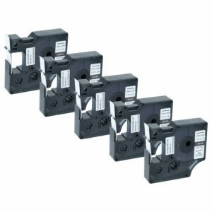 5x Fita de Etiquetas Compatível com Dymo 18444 - 12 mm Preto sobre Branco, Vinil