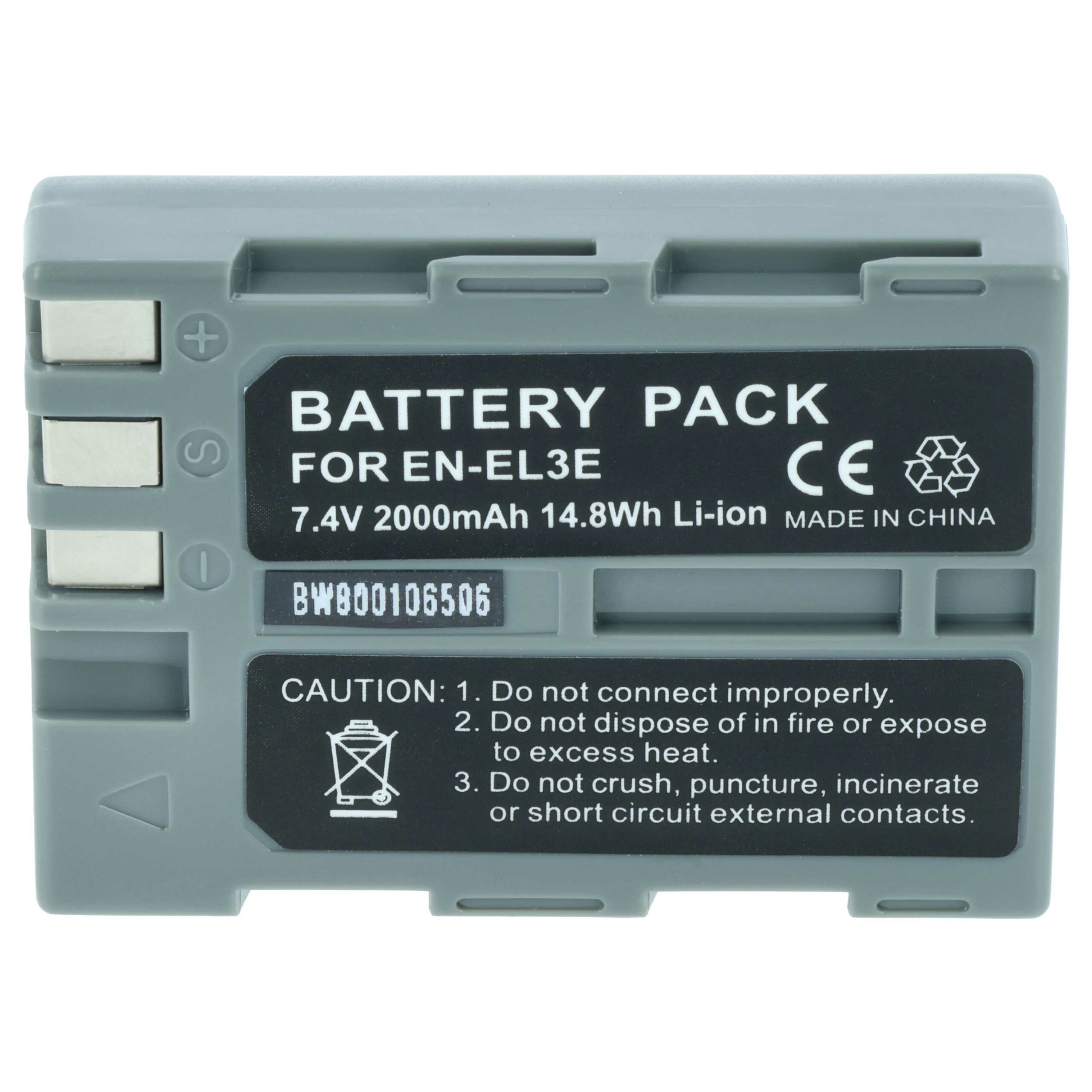 Bateria vhbw compatível com Nikon EN-EL3e, EN-EL3, EN-EL3a - 2000mAh, 7.2V, Li-Ion com chip de informação - Image 3
