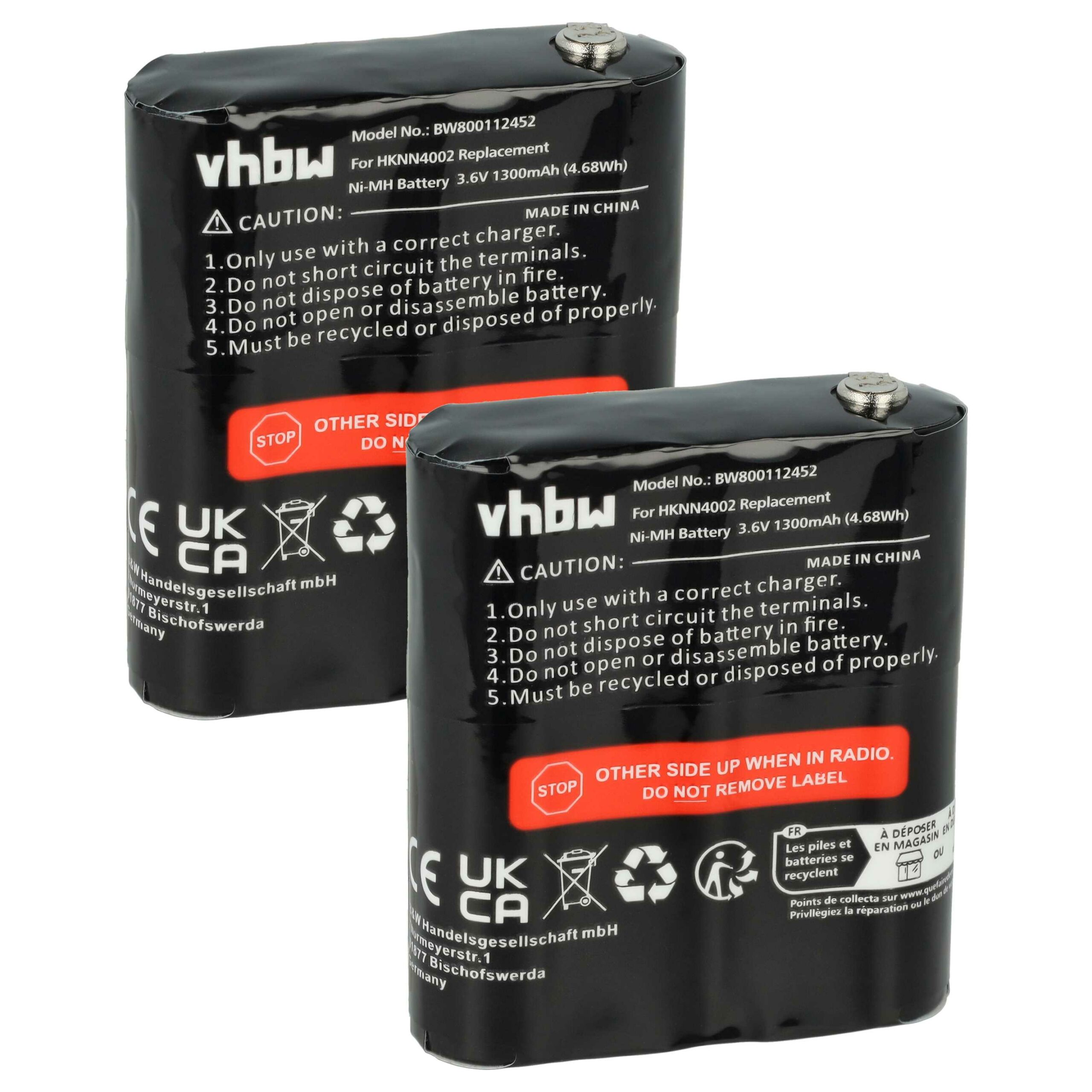 Bateria vhbw para Motorola CB Radio - 2 unidades 1300 mAh 3.6V NiMH (substitui FRS-4002A, HKNN4002B, HKNN4002A)