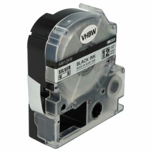 Fita de etiquetadora vhbw compatível com Epson LC-4SBM - 12 mm preto em prata