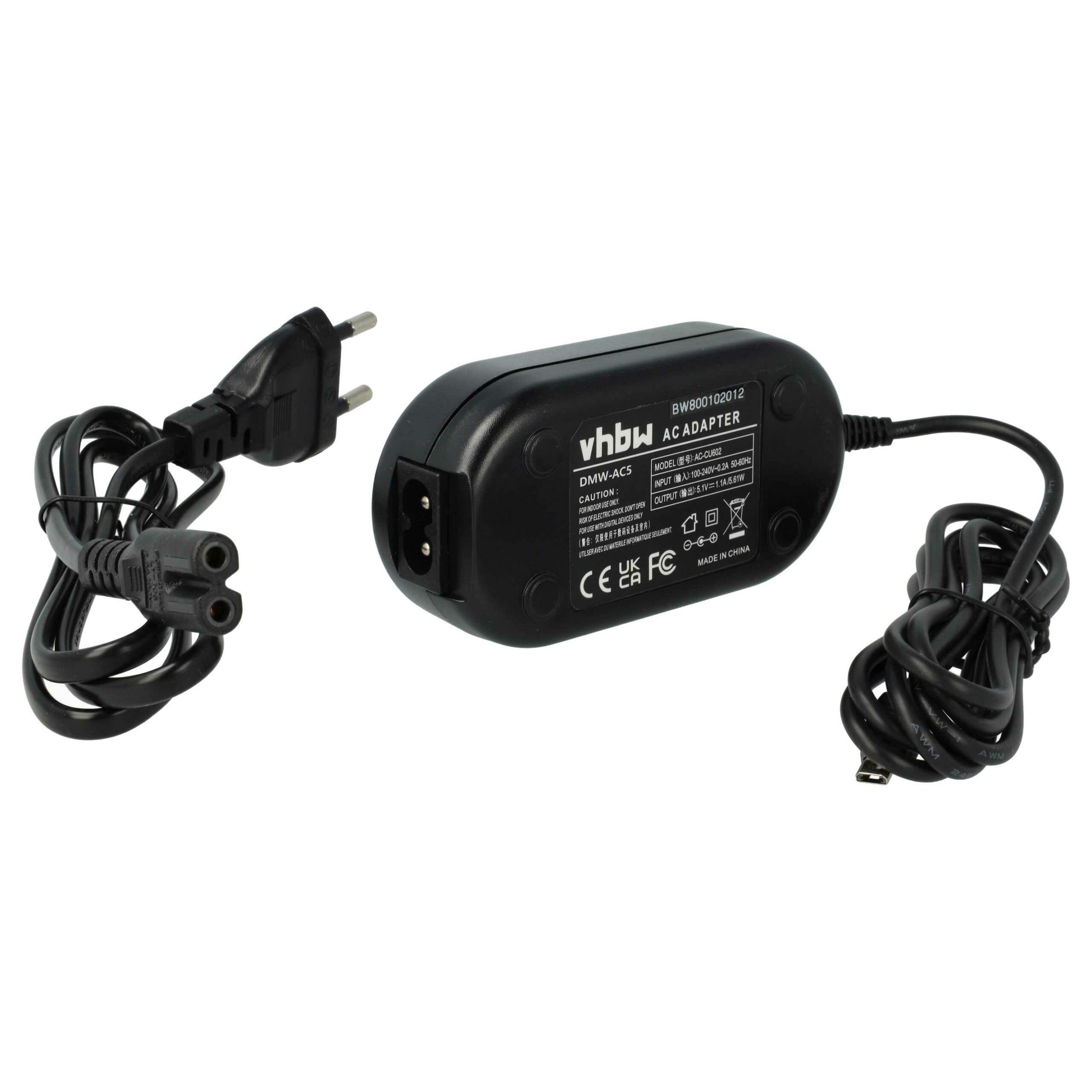 Adaptador de Alimentação vhbw para Câmara Panasonic DMW-AC5 - 2 m, 5.1 V 1.1 A