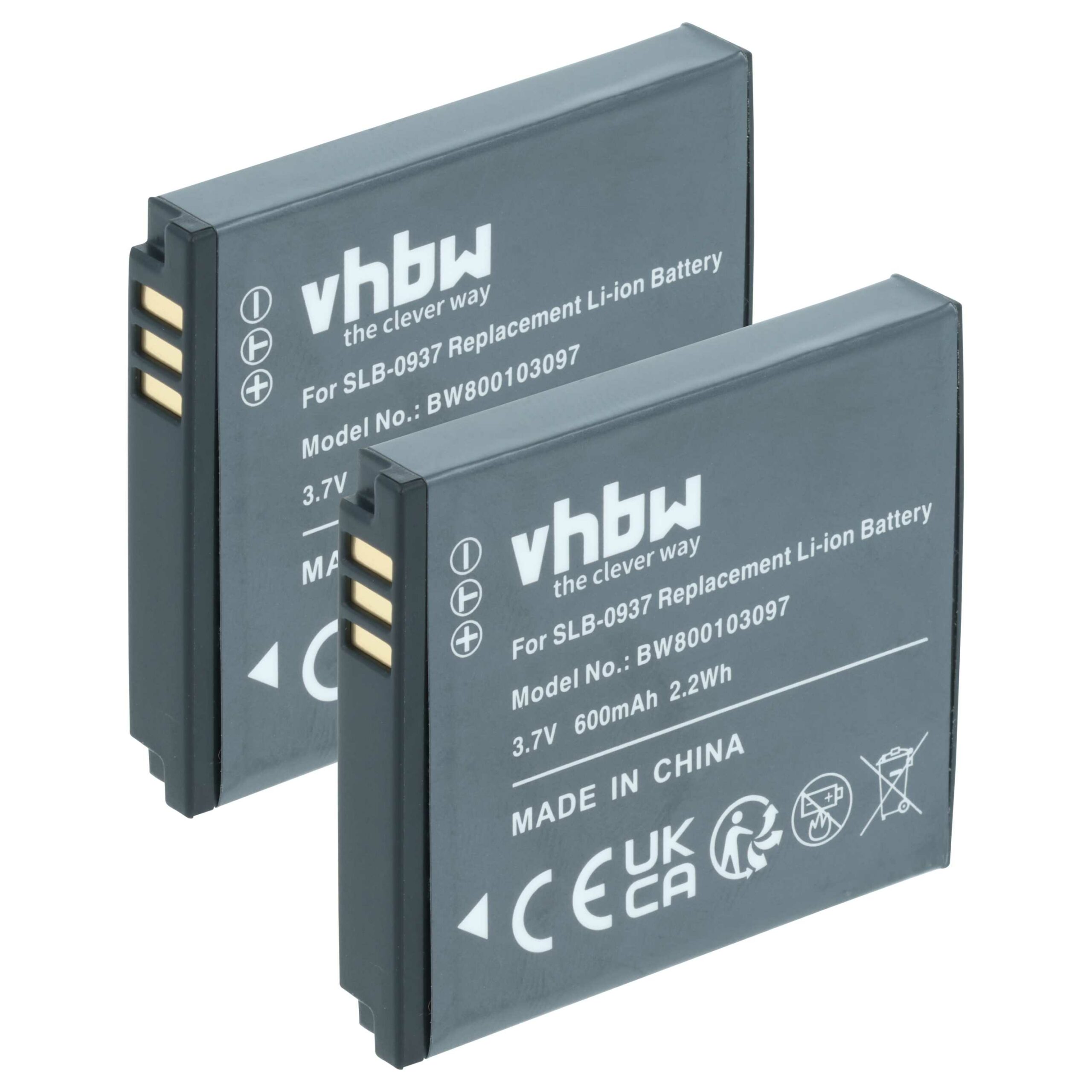 2x Bateria vhbw SLB-0937 compatível Samsung - 600mAh, 3.7V, Li-Ion