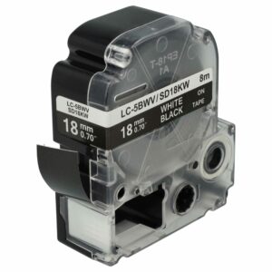 Fita de etiquetas compatível com Epson LC-5BWV - 18 mm Branco sobre Preto