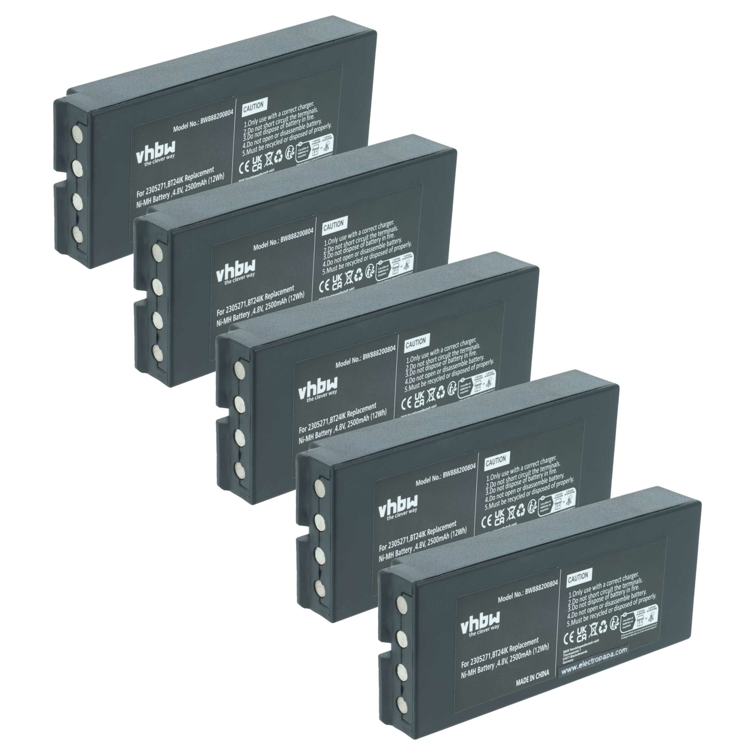 Pack 5 Baterias vhbw Compatíveis com Danfoss 2305271 e Comandos Ikusi/Iribarri - 2500 mAh