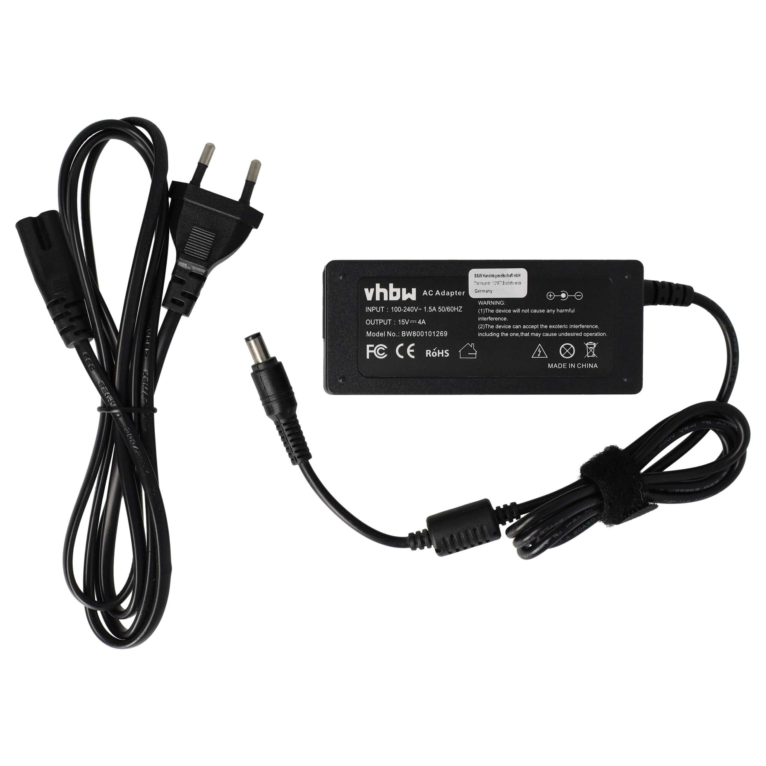 Carregador de Energia para Portátil Toshiba vhbw - Substitui PA2521U, PA2450U, PA3048U, PA2444U - 200 cm, 60 W