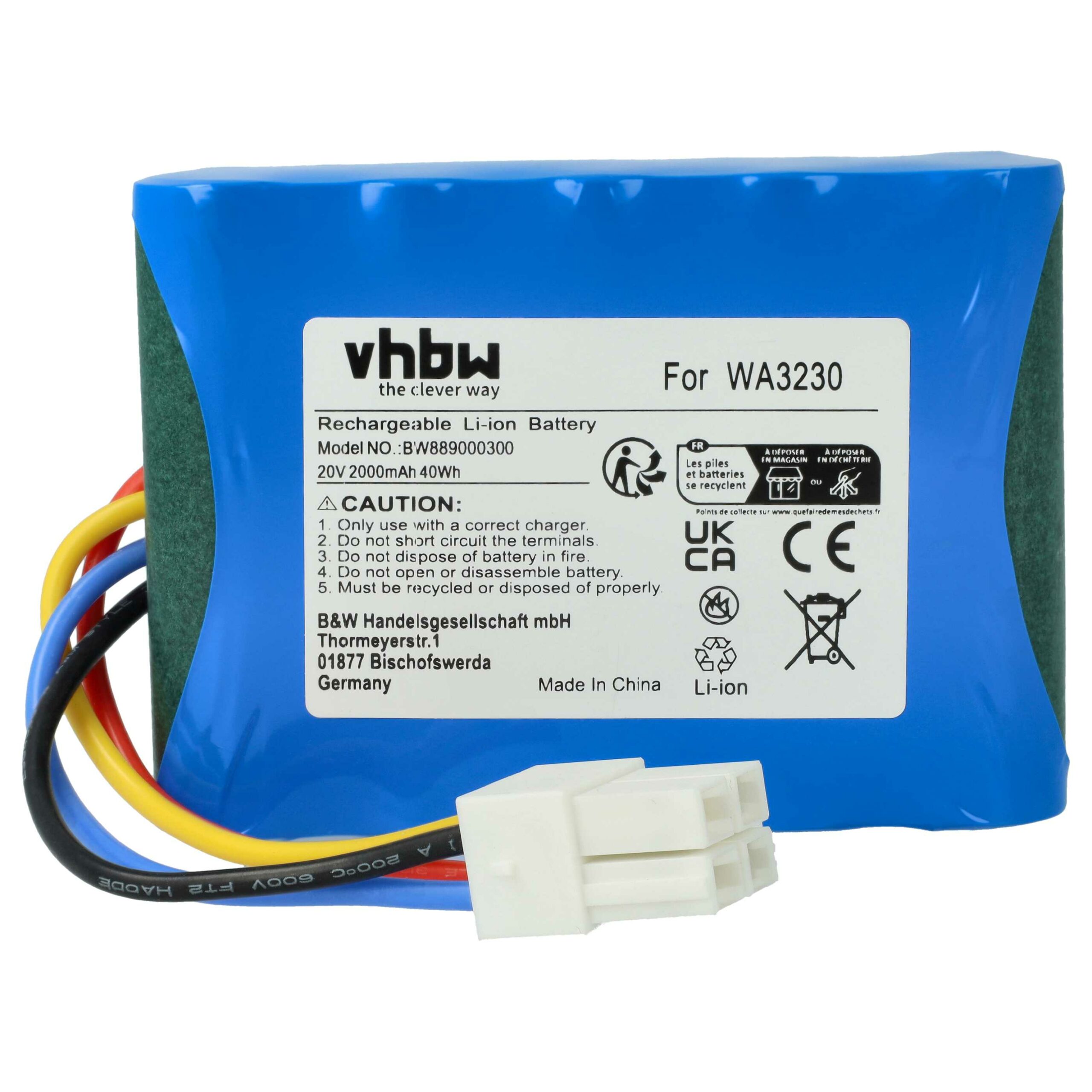 Bateria vhbw 20 V 2000 mAh para Worx WR105SI, Landroid S300, S500i e Landxcape