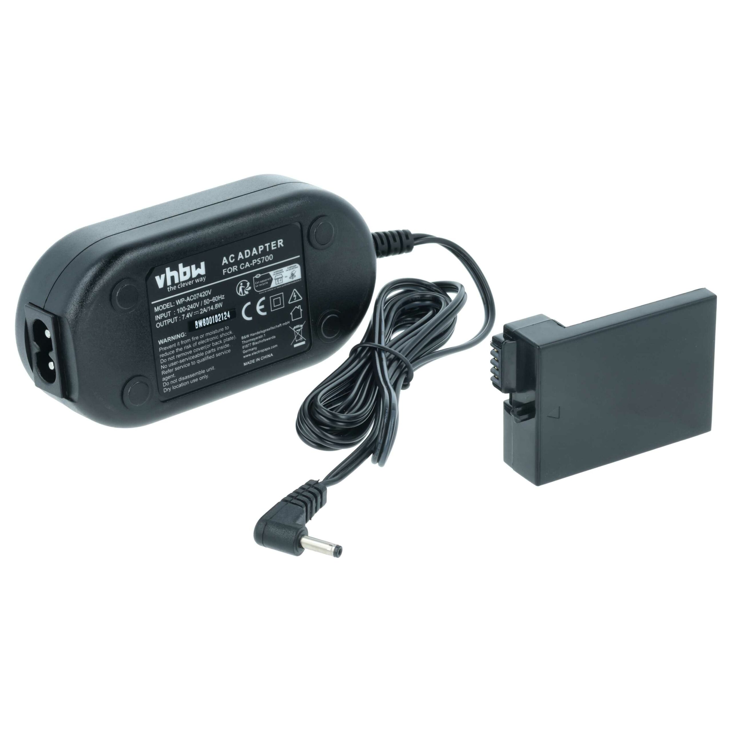 Adaptador de Alimentação vhbw para Canon - Substitui DR-E8 ACK-E8 com Acoplador DC - 2 m, 7.4 V 2.0 A - Image 2