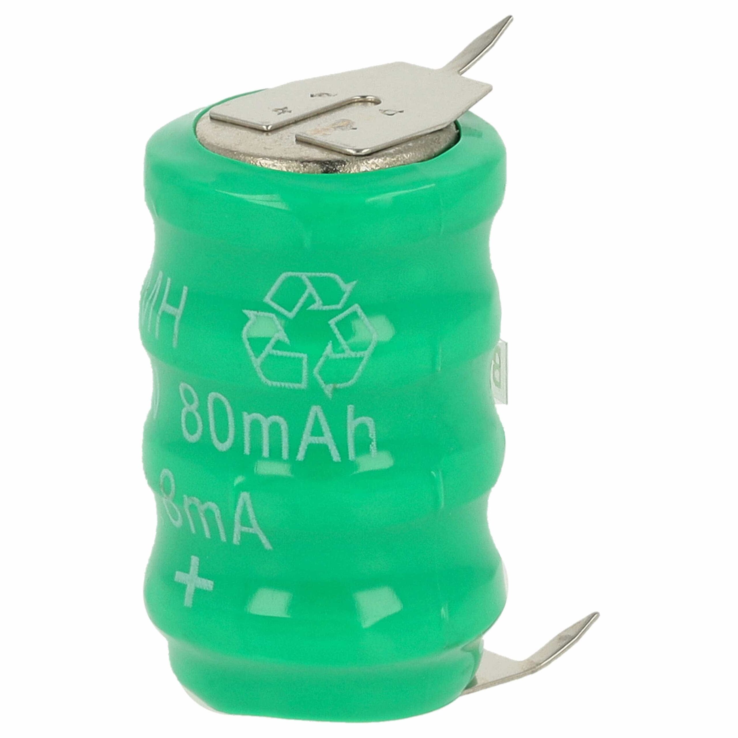 Bateria Recarregável tipo Moeda V80H 3 Contactos 80 mAh 4.8 V NiMH vhbw