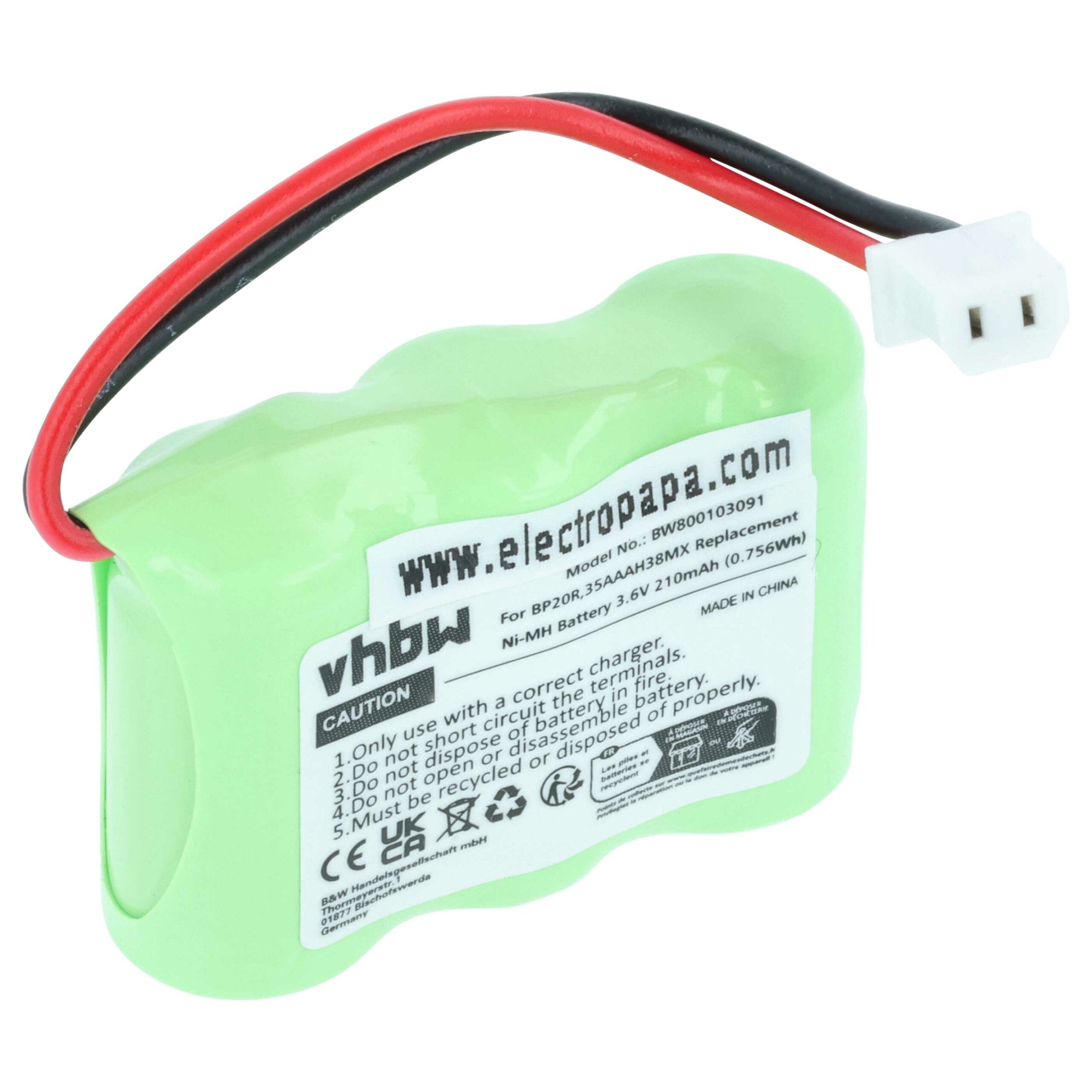 Bateria vhbw para Dogtra 35AAAH3BMX, BP20R - 210 mAh 3.6 V NiMH