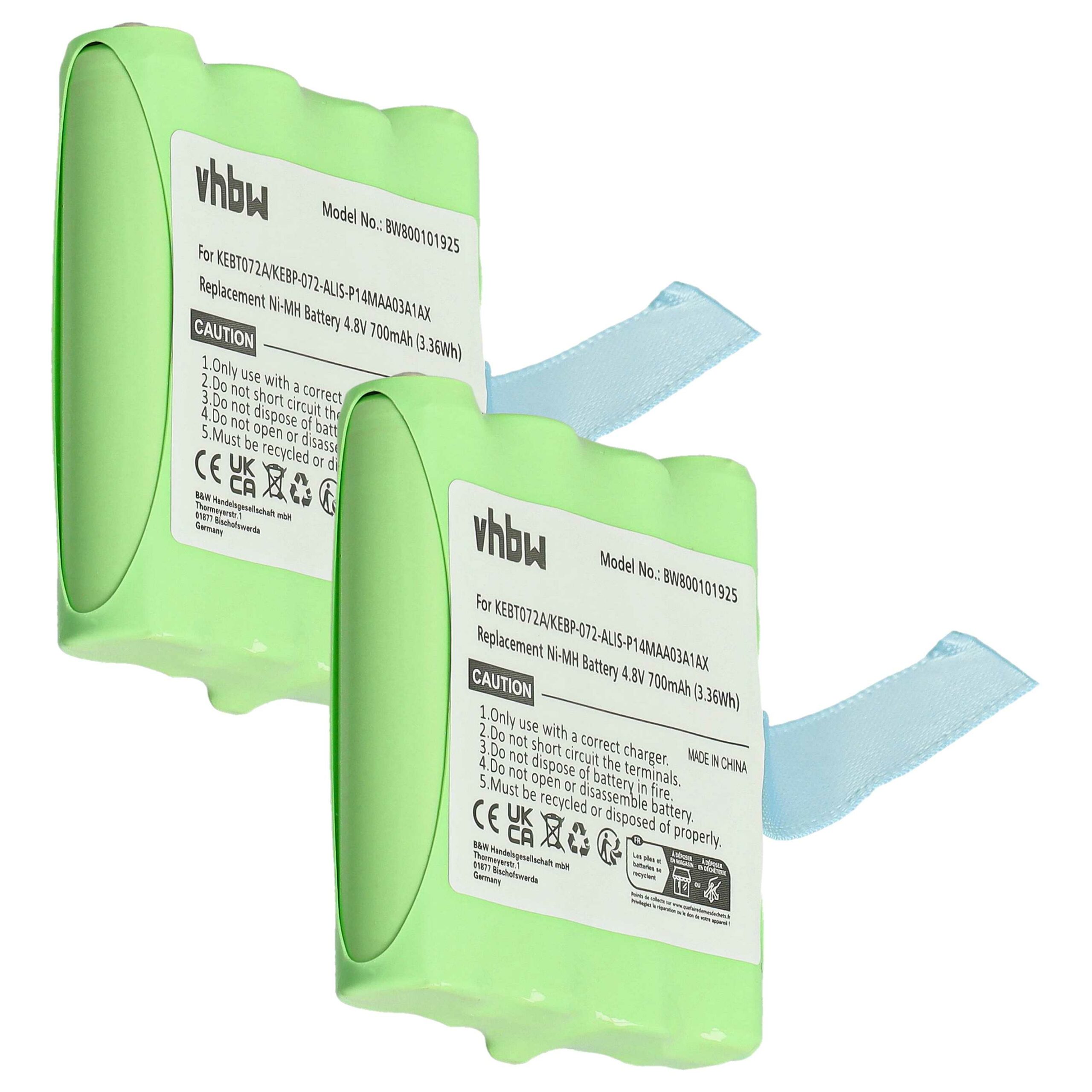 Bateria vhbw 700 mAh 4.8V NiMH para Midland KEBT072A, BATT4R - Pack 2x
