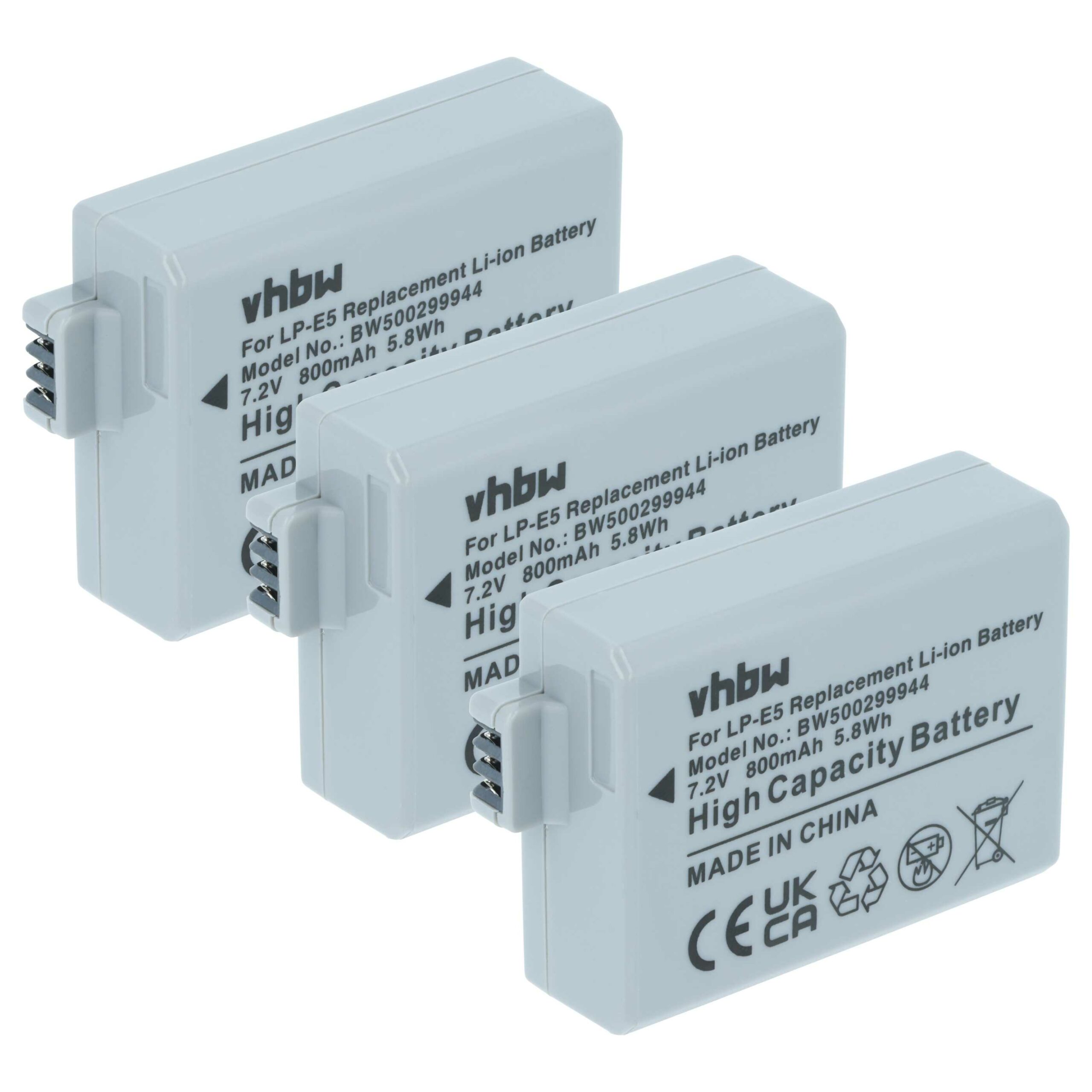 Bateria vhbw para Canon LP-E5 - Pack 3x 900mAh, 7.4V, Li-Ion