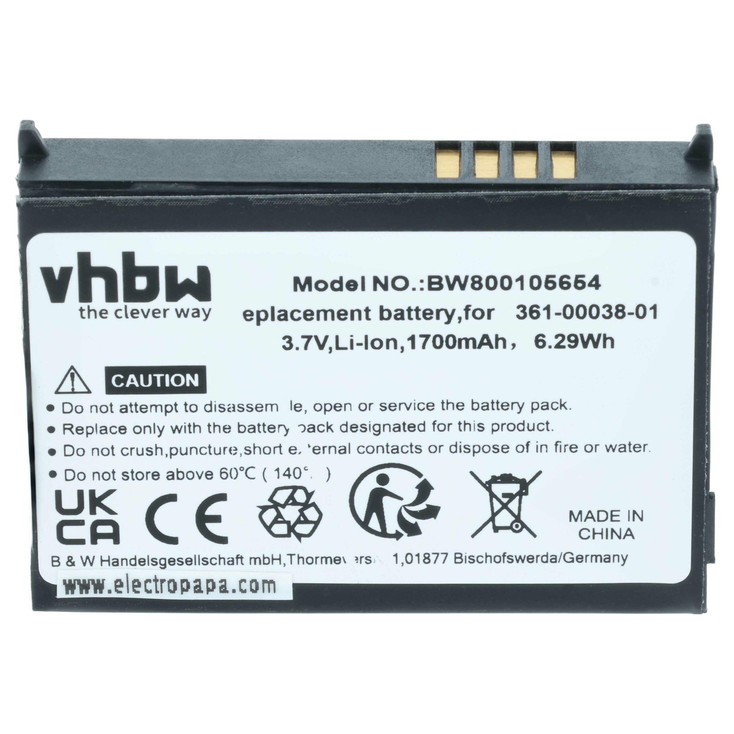 Bateria vhbw para Garmin GPS 361-00038-01, 010-11143-00 - 1700mAh, 3.7V - Image 3