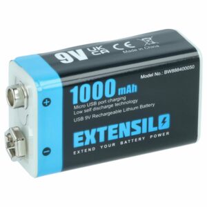 Bateria 9V EXTENSILO compatível com Daitem BATV13 - 1 Ah Li-polymer com Porta Micro USB