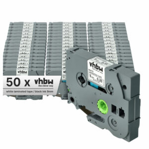 50x Fita de Etiquetas compatível com Brother TZ-221, TZE-221 - 9 mm Preto sobre Branco