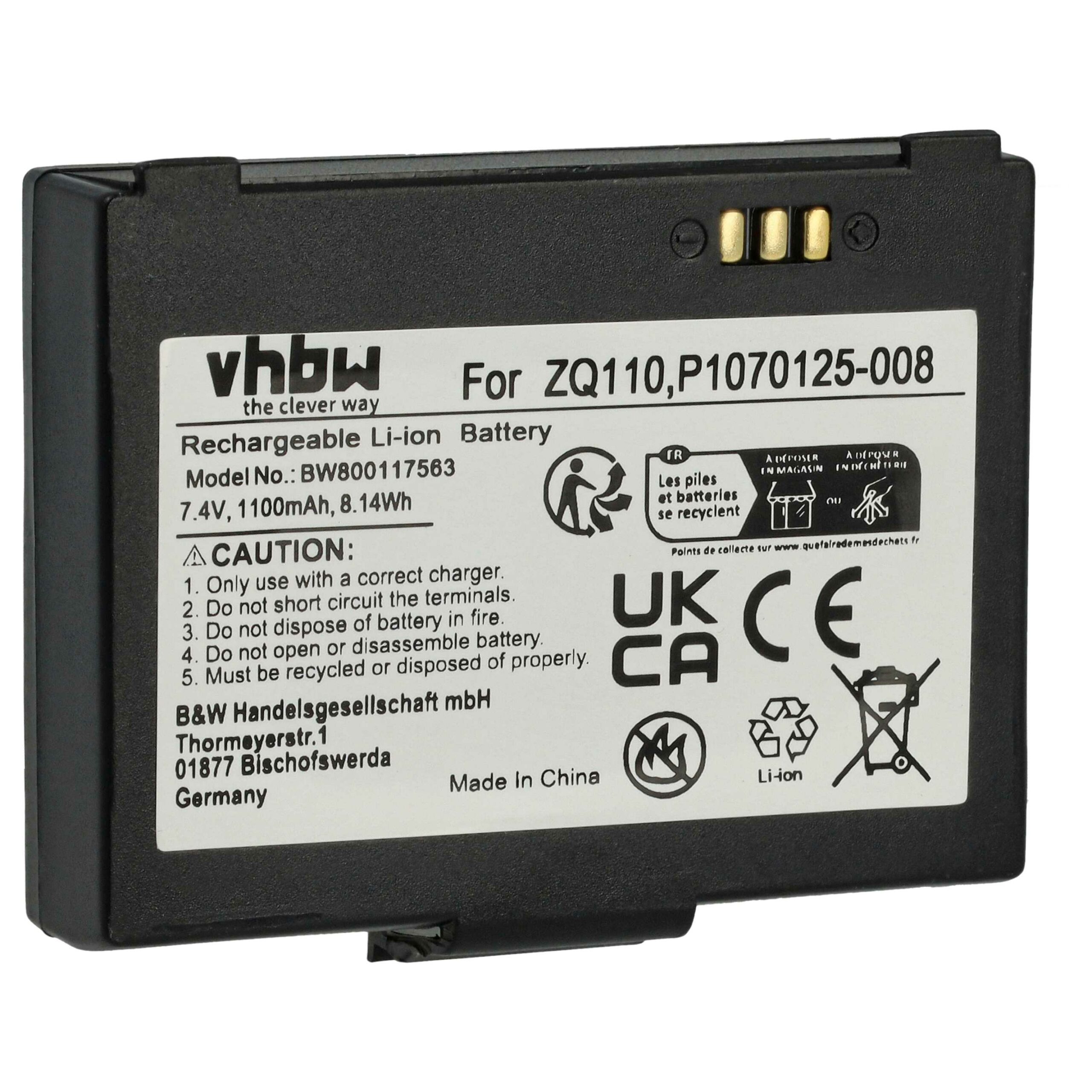 Bateria vhbw para Bixolon Scanner K409-00007A, PBP-R200 - 1100 mAh 7.4 V
