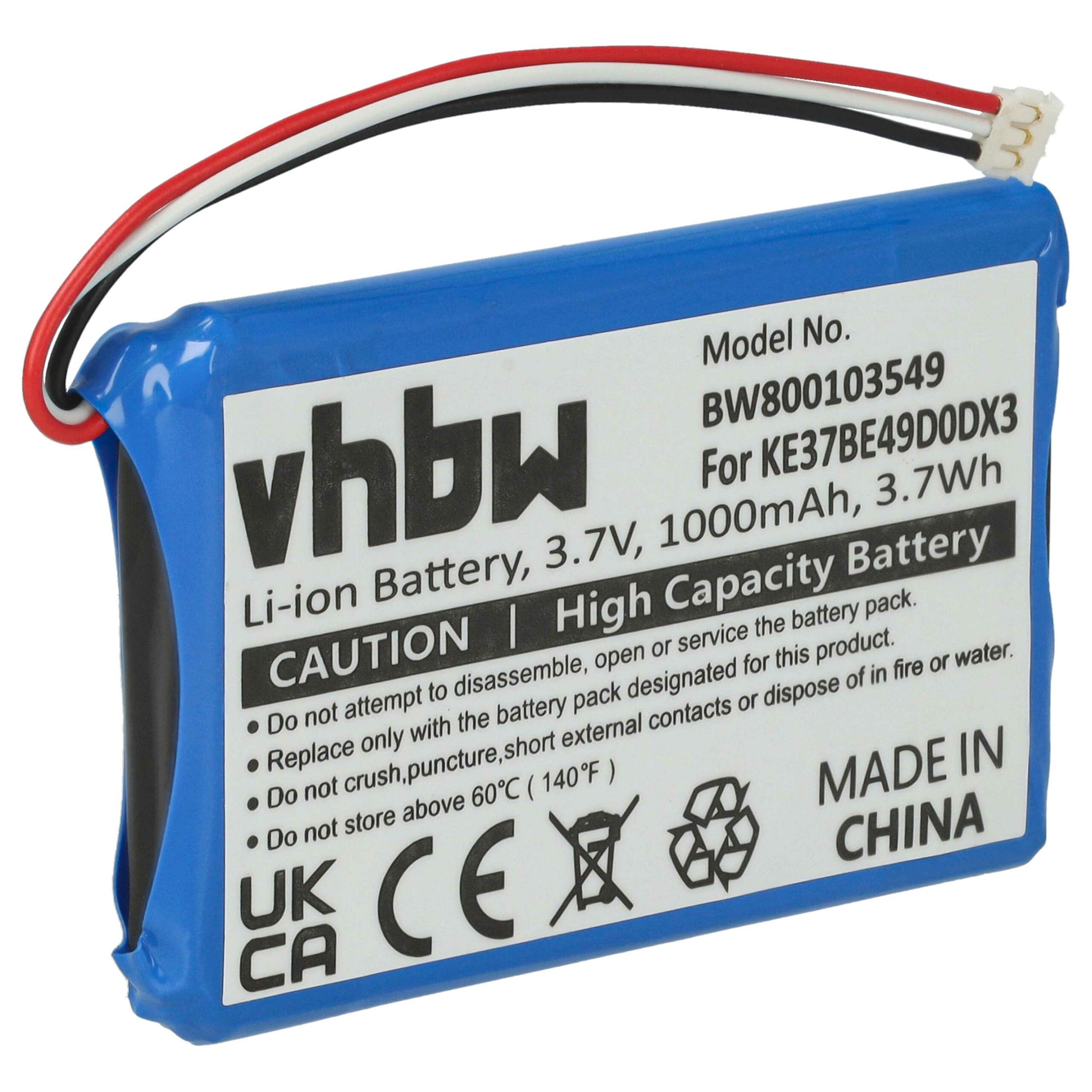 Bateria GPS compatível com Garmin AI32AI32FA14Y, KE37BE49D0DX3 - 1000mAh, 3.7V vhbw