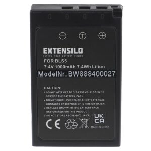 Bateria EXTENSILO para Olympus PS-BLS5, BLS50, BLS-5, BLS-50 - 1000mAh, 7.4V, Li-Ion com Chip de Informação