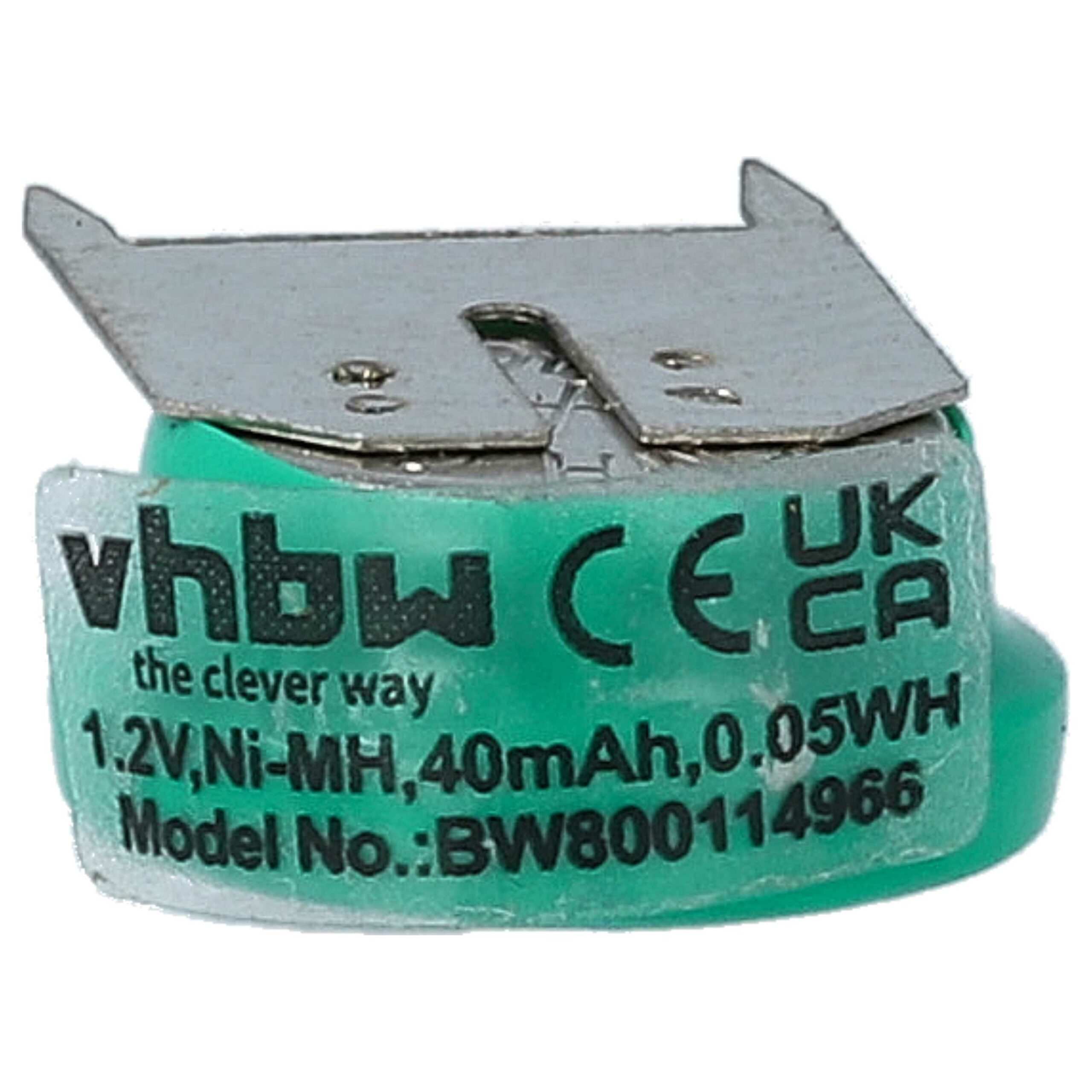 Bateria Botão Recarregável V40H 3 Pinos vhbw - 40 mAh 1.2V NiMH (Pack 100) - Image 3