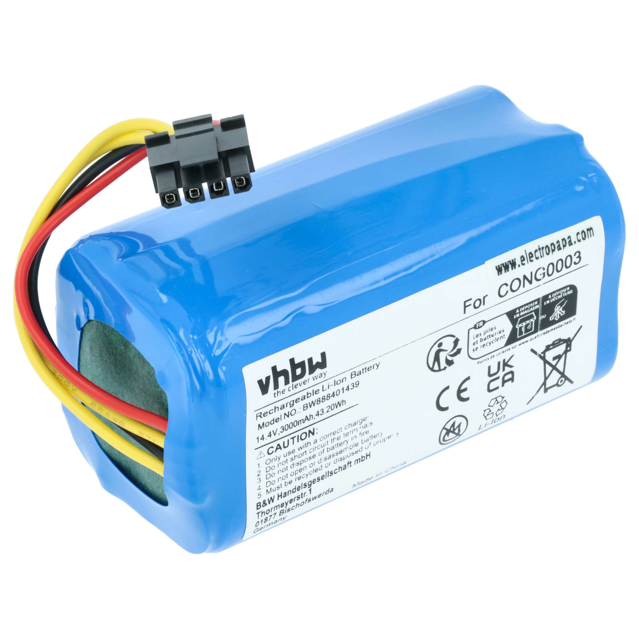 Bateria vhbw compatível com Blaupunkt 6.60.40.04-0, 6.60.40.05-0 - 3000mAh, 14.4V, Li-Ion