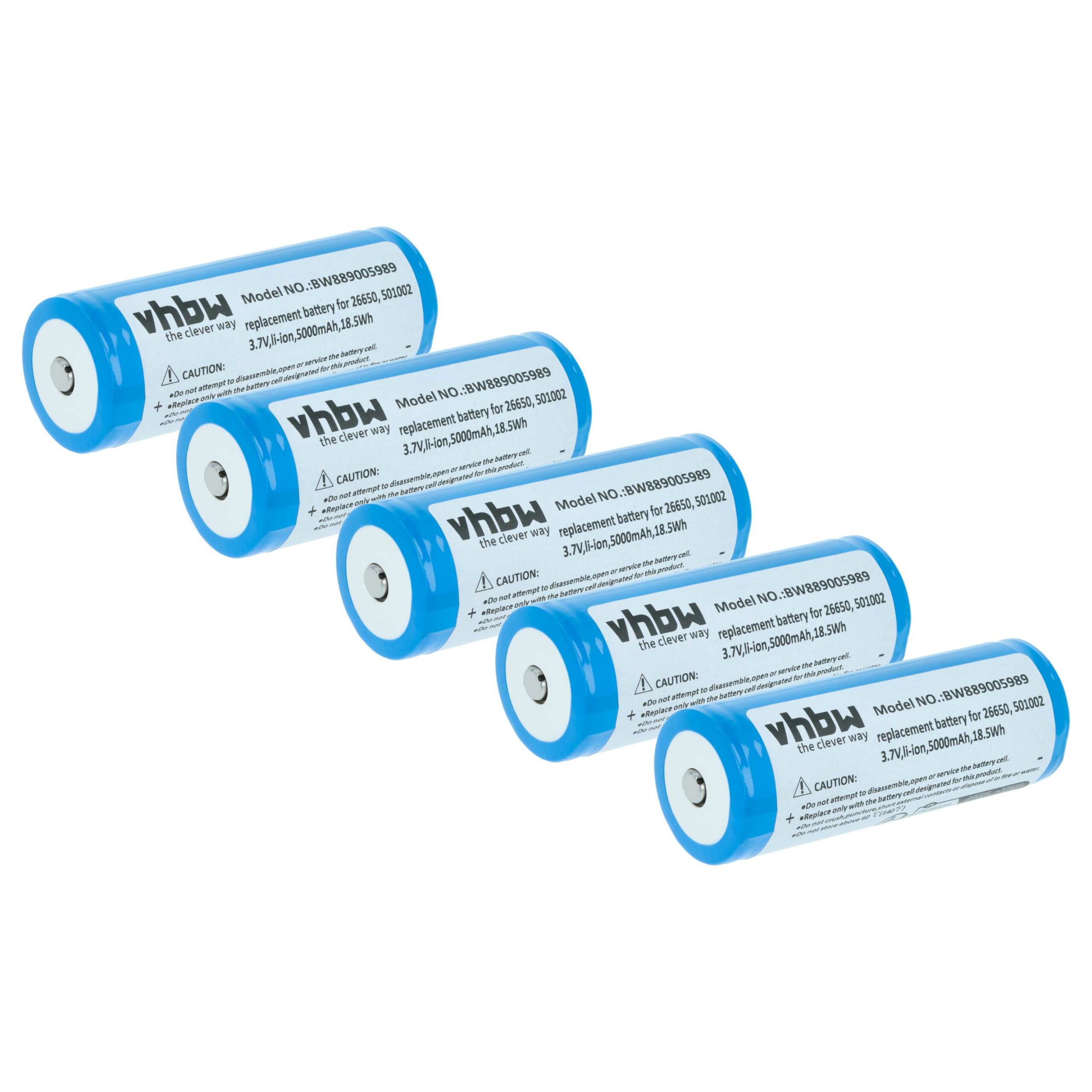 Pack 5 Baterias vhbw 5000 mAh 3.7V Li-Ion Compatíveis Ledlenser 501002