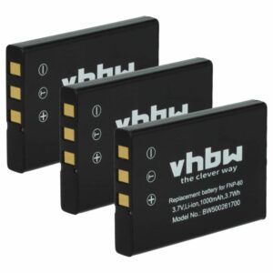 Pack com 3 Baterias vhbw compatíveis com Aiptek ZPT-NP60 - 1000mAh, 3.6V, Li-Ion
