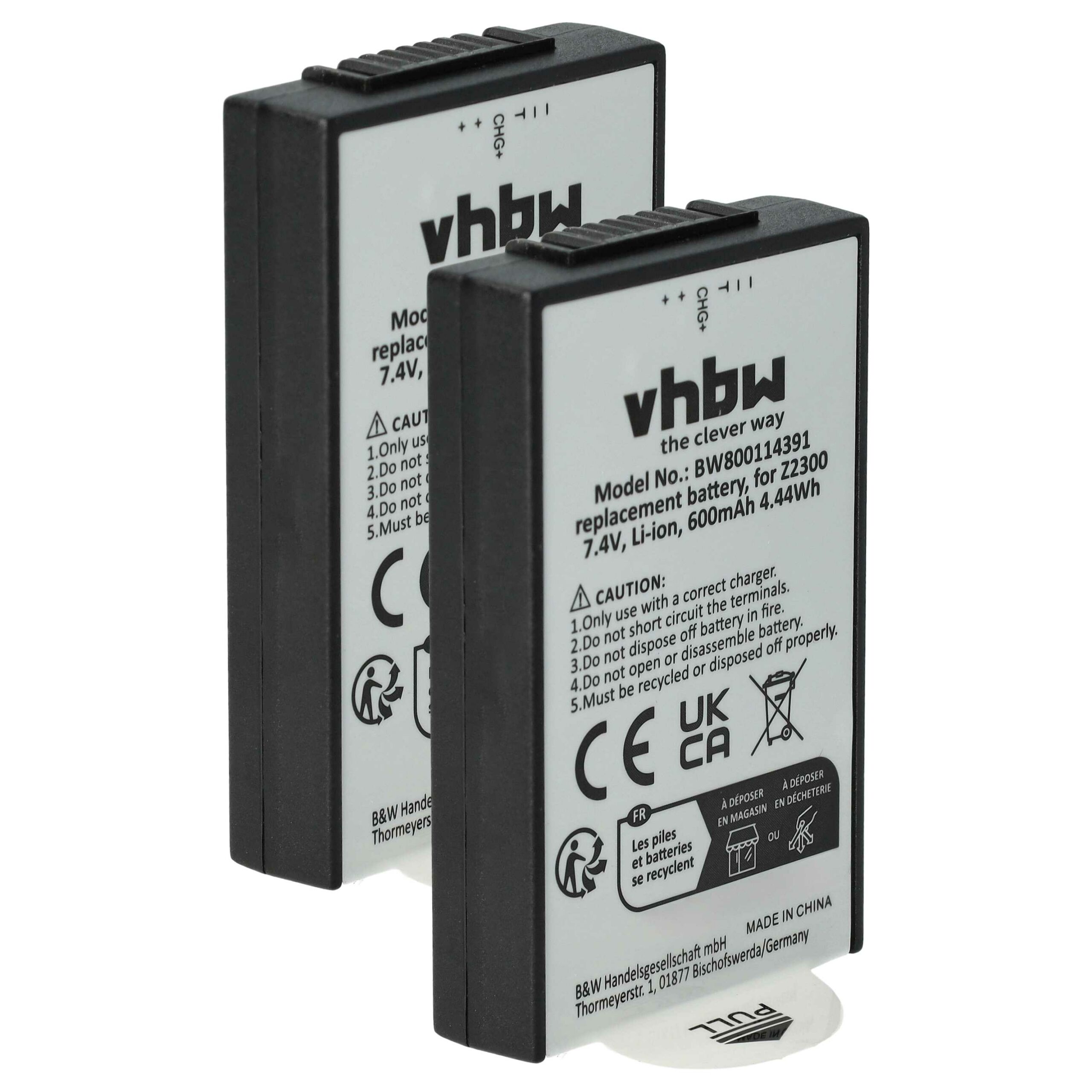 2x Bateria vhbw para Polaroid Z2300, Z230E - 600mAh, 7.4V, Li-Ion