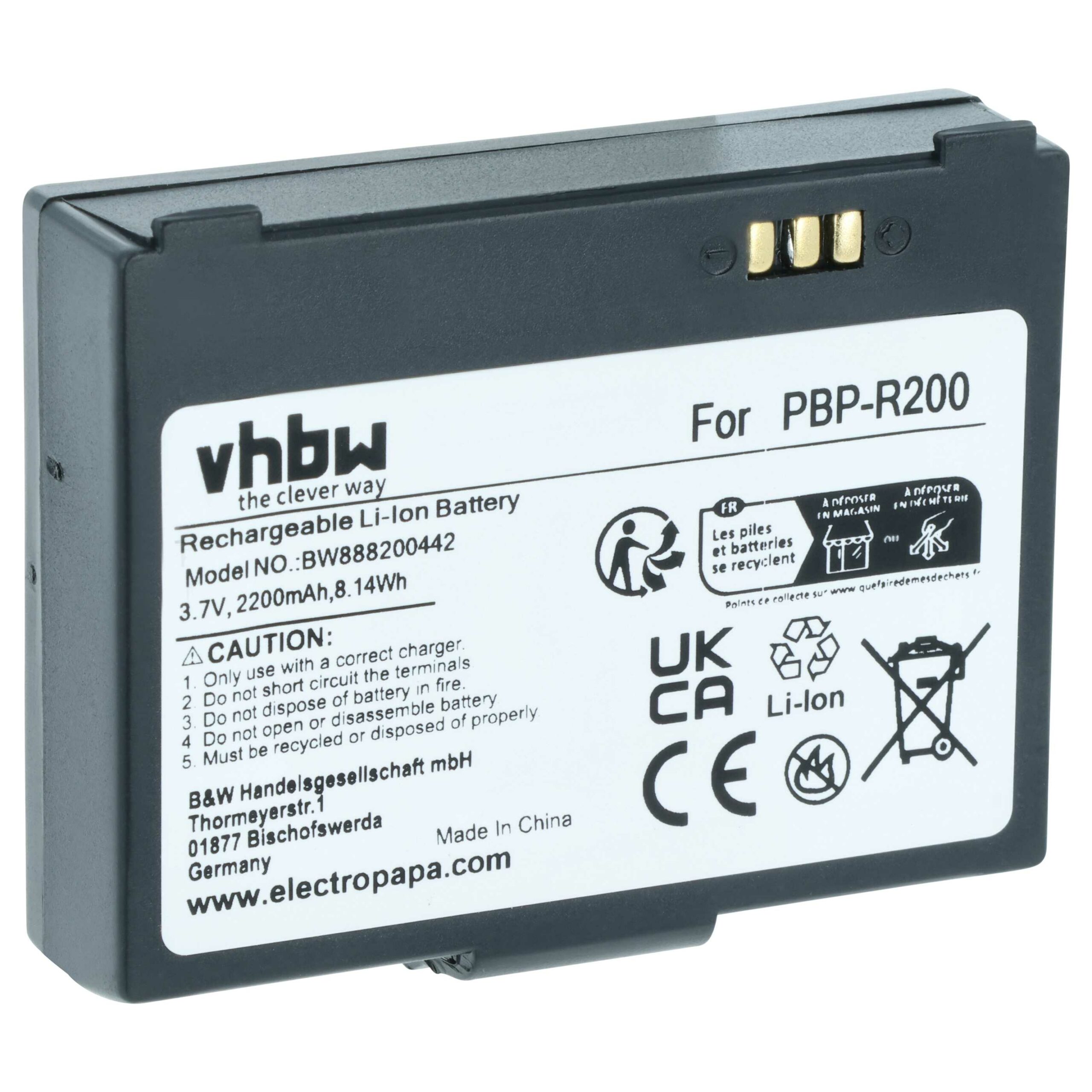 Bateria vhbw para Impressora Bixolon PBP-R200 - 2200 mAh 3.7 V Li-Ion