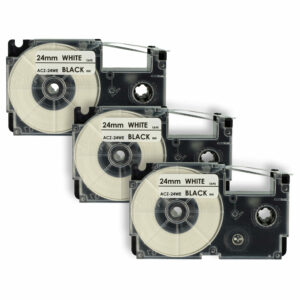 Pack 3x Fita Etiquetadora compatível Casio XR-24WE1, XR-24WE - 24 mm Preto sobre Branco