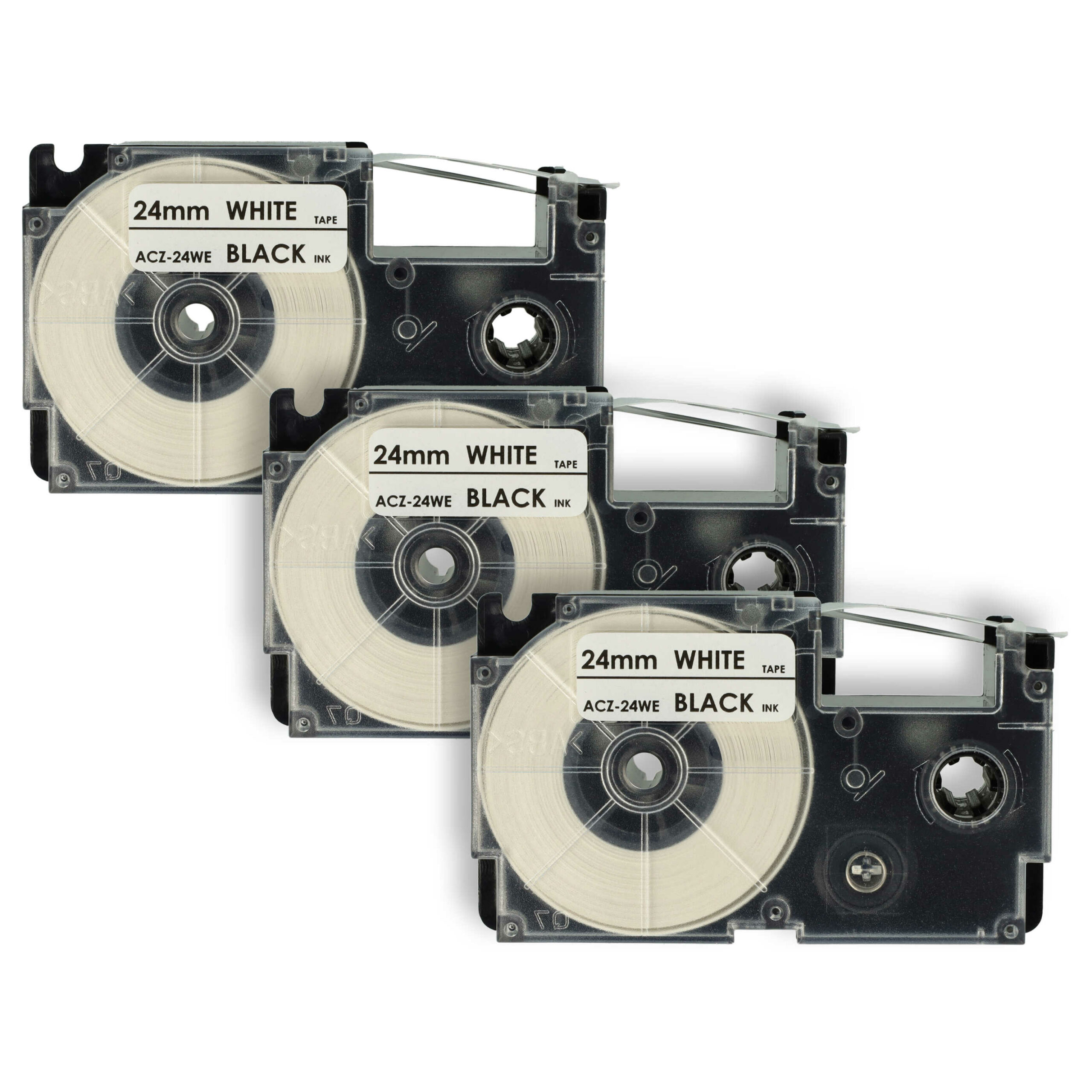 Pack 3x Fita Etiquetadora compatível Casio XR-24WE1, XR-24WE - 24 mm Preto sobre Branco