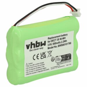 Bateria vhbw compatível com Bosch Agfeo 23NO09TT30, 84743411, AH-AAA600F para telefone DECT - 600 mAh 3.6 V NiMH
