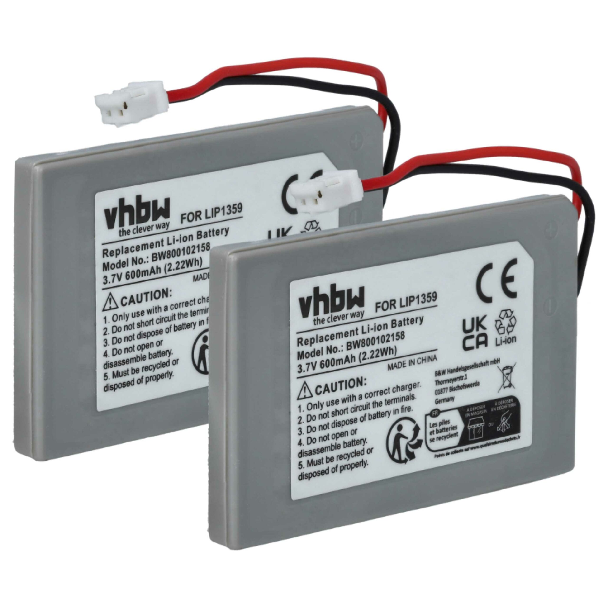 Bateria vhbw para Comando PlayStation - 600 mAh 3.7V Li-Ion (substitui Sony LIP1359, LIP1859, LIP1472) - Pack 2x