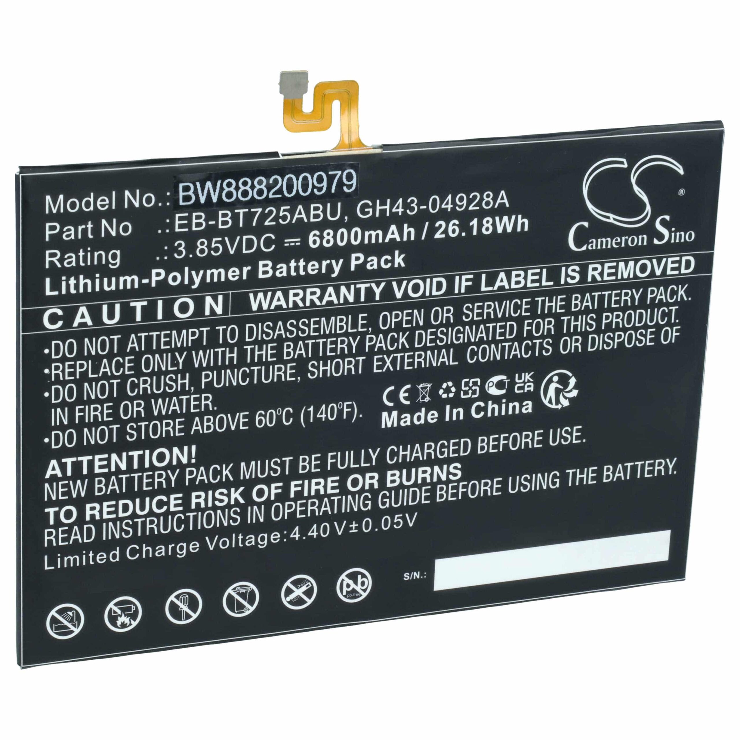 Bateria vhbw para Samsung Tablet EB-BT725ABU, GH43-04928A - 6800 mAh 3.85 V Li-polymer