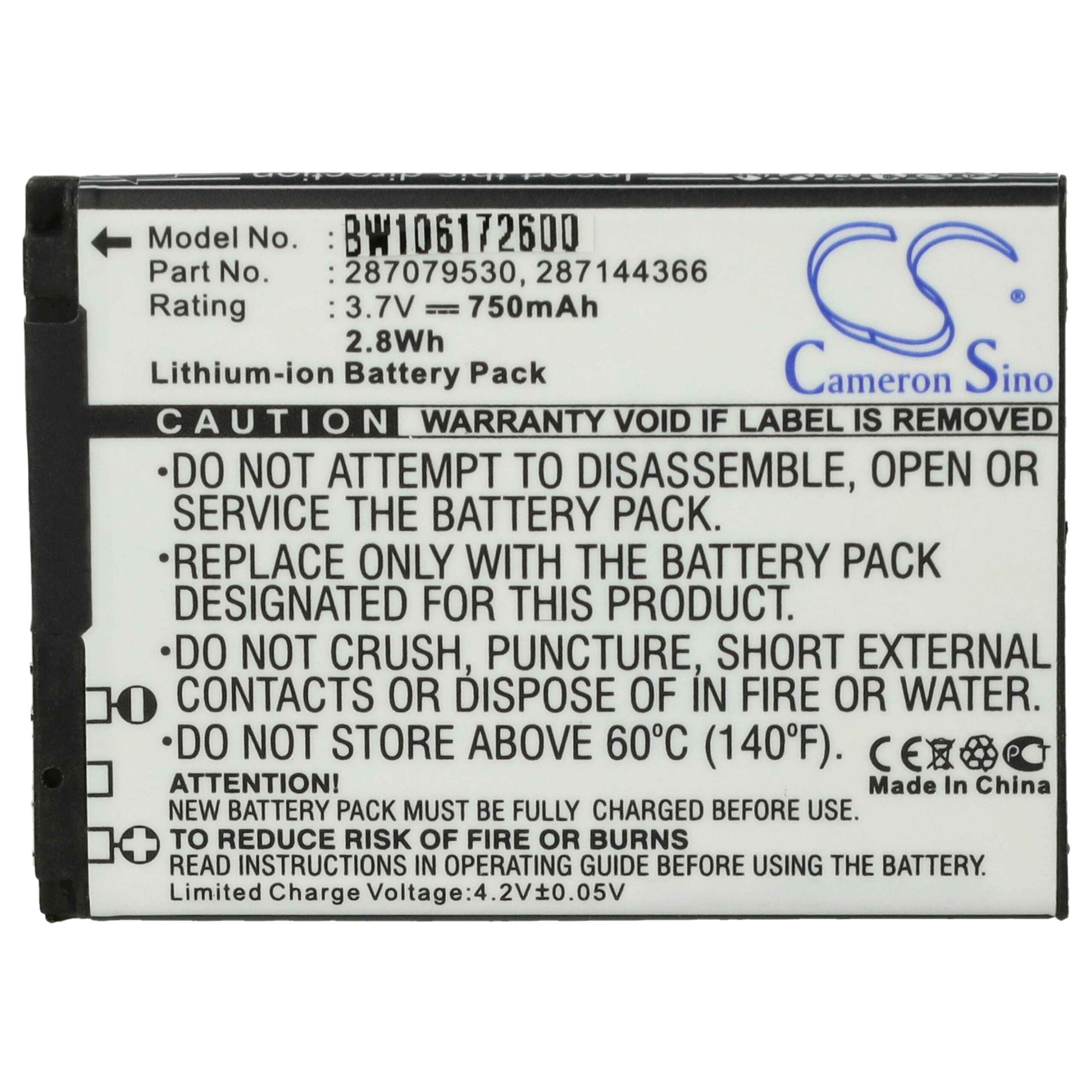 Bateria de Substituição vhbw para Sagem 194/07 SN4 - 750 mAh 3.7V Li-Ion - Image 3