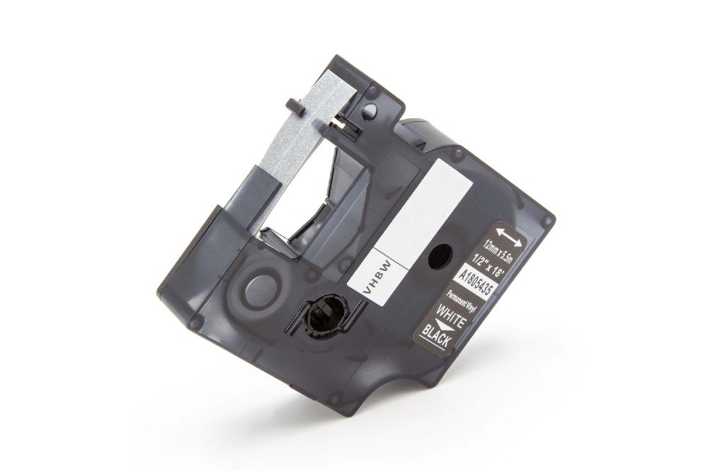 Fita Rotuladora compatível com Dymo 1805435 - 12 mm Branco sobre Preto, Vinil vhbw