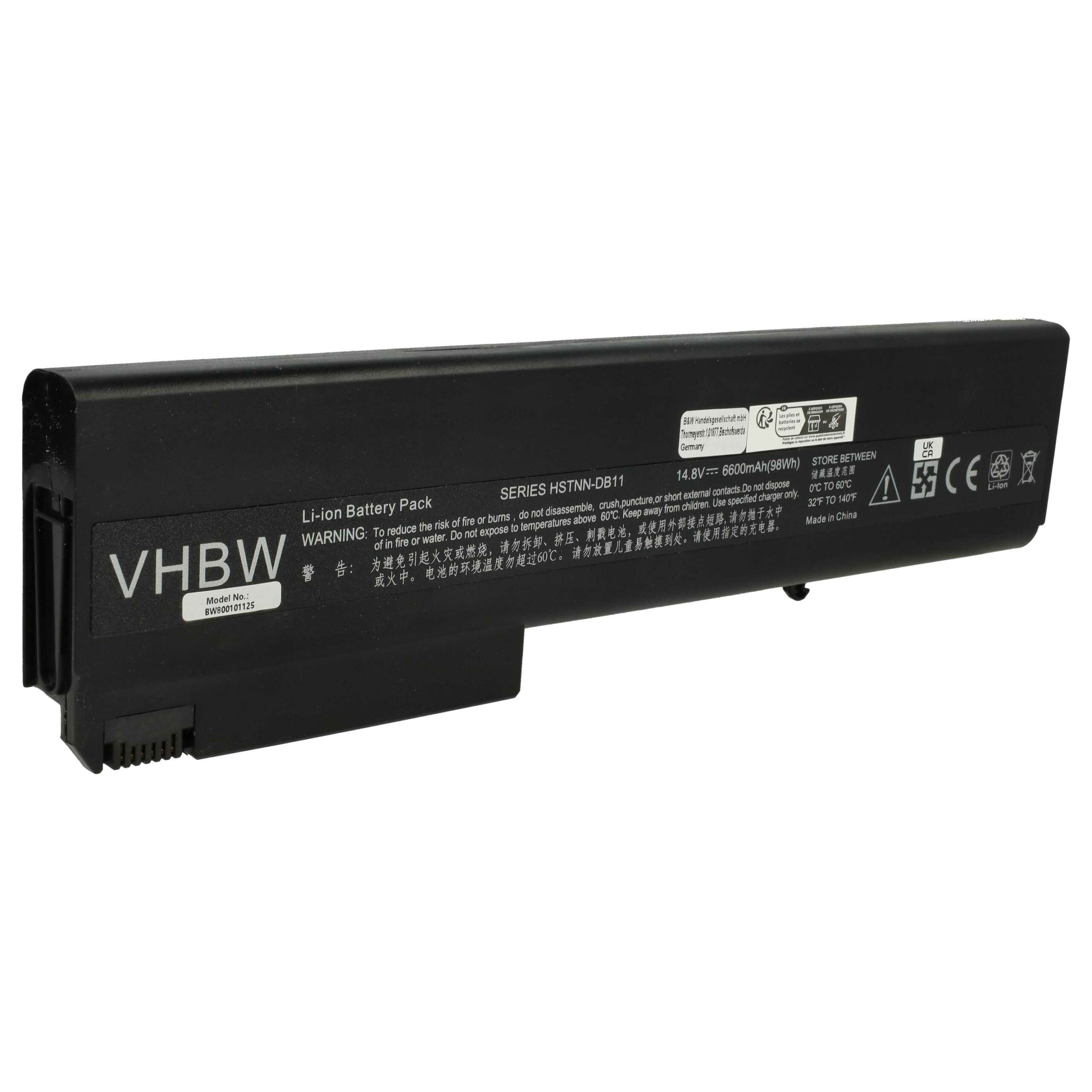 Bateria para Portátil HP vhbw 6600 mAh 14.8V Li-Ion - Substituição 372771-001, 381374-001, 398876-001, HSTNN-DB06